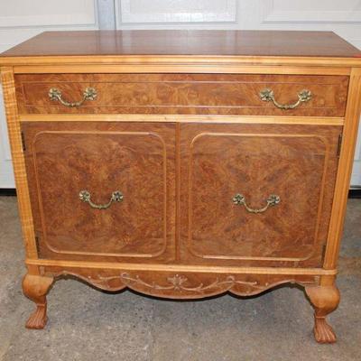 309: Antique burl walnut 1 drawer 2 door Spanish Queen Anne server approx. 36" w x 17" d x 33" h