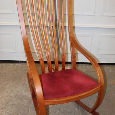 266: Mid century modern solid cherry bentwood high back rocking chair approx. 24" w x 38" d x 48" h seat height 18"