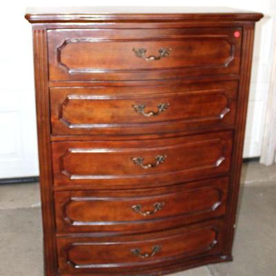 283: Contemporary mahogany finish 5 drawer high chest approx. 38" w x 17" d x 48" h