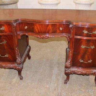 196: Vintage burl mahogany French carved 7 drawer vanity approx. 52" w x 21" d x 30" h