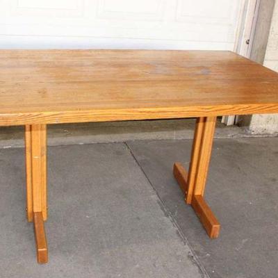 208: Vintage butcher block top oak base table approx. 60" w x 36" d x 30" h
