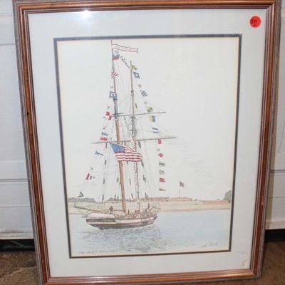 371: Signed Limited Edition #118/1250 Martin Berry Clipper ship from Fort McHenry print approx. 18" w x 22" h