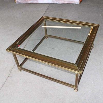 169: Vintage bronze tone square glass top coffee table approx. 36
