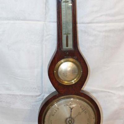 326: Antique rosewood weather station approx. 10" w x 38" h