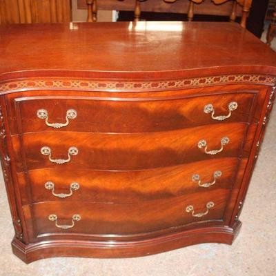 185: Vintage burl mahogany Chippendale style server by John Stewart approx. 38