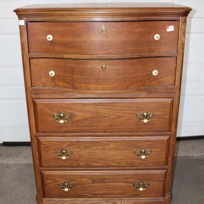 285: Contemporary oak 5 drawer high chest approx. 38" w x 19" d x 55" h