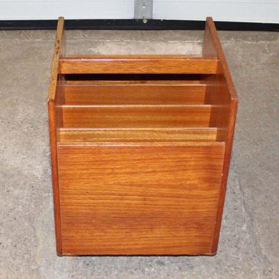 268: Mid century modern walnut magazine rack approx. 14" w x 17" d x 18" h