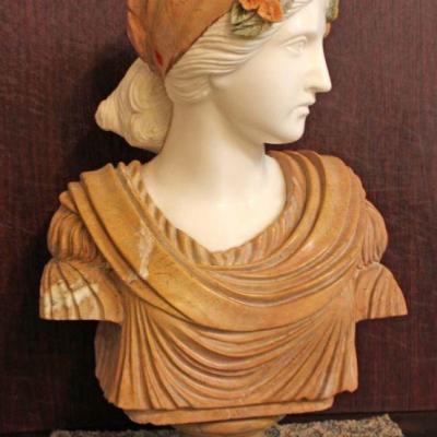109a: Italian carved quad color marble bust of Renaissance woman approx. 17