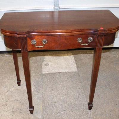 241: Vintage Georgetown Galleries solid mahogany serpentine front flip top game table approx. 36" w x 18" d x 31" h Opens...