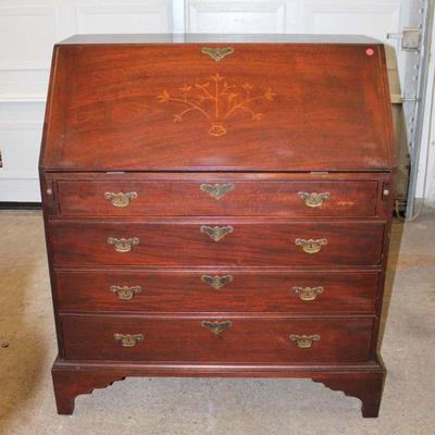 247: Antique inlay mahogany slant front desk approx. 37" w x 22" d x 43" h