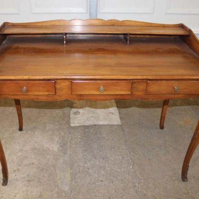 263: Quality Vintage solid cherry country French style 3 drawer desk approx. 48" w x 25" d x 35" h