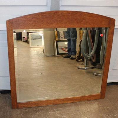 361: Oak frame decorator mirror with bevel glass approx. 33" w x 30" h