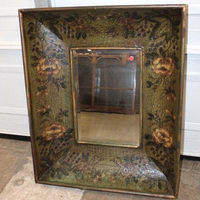 216: Italian decorated deep frame bevel glass mirror approx. 28" w x 6" d x 34" h