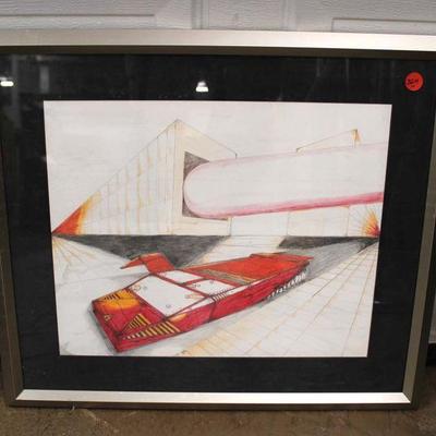 364: Signed KM pencil drawing in modern frame approx. 20" w x 18" h