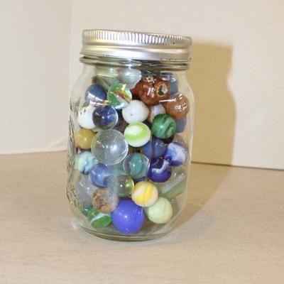 348: Jar of Marbles approx. 3" diameter x 6" h