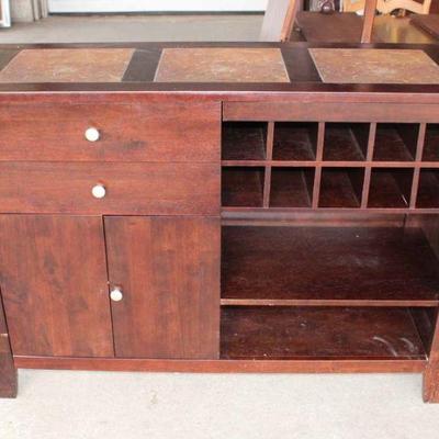 292: Contemporary mahogany tile insert top wine rack buffet approx. 52" w x 18" d x 36" h