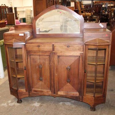 259: Antique Continental mahogany curio buffet approx. 59" w x 19" d x 59" h