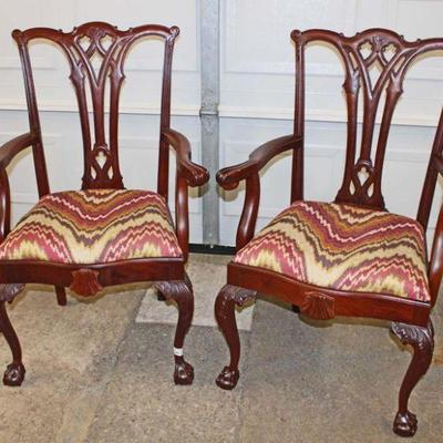 264: Pair of antique solid mahogany Chippendale style arm chairs approx. 27" w x 23" d x 41" h seat height 20"