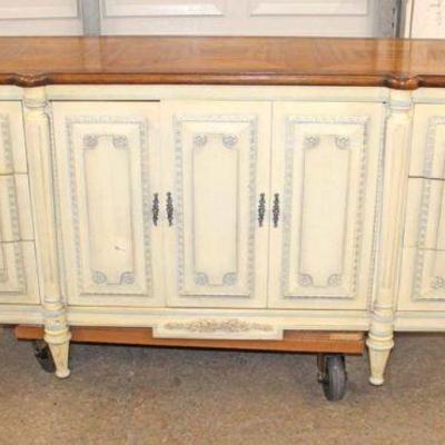 159: Vintage paint decorated natural finish top 6 drawer 2 door with fitted interior French style chest approx. 84