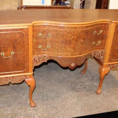 308: Antique burl walnut 2 drawer 2 door Spanish Queen Anne buffet approx. 70" w x 21" d x 38" h