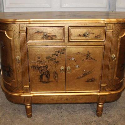 314: Asian decorated 2 drawer 4 door credenza approx. 42" w x 13" d x 30" h