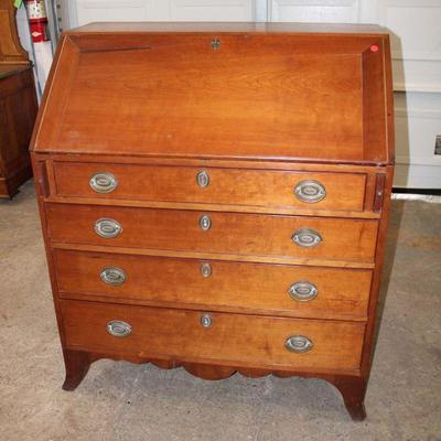 248: Antique solid cherry slant front desk circa 1830-1850 approx. 38" w x 23" d x 45" h