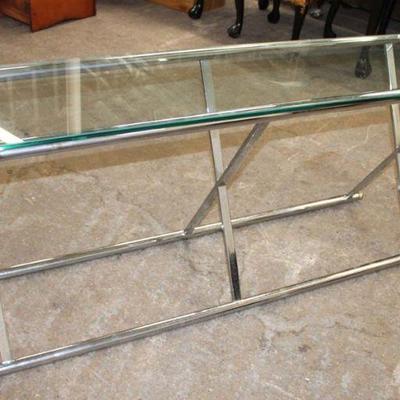 167: Vintage modern chrome and glass top sofa table in the manner of Milo Baughman approx. 56