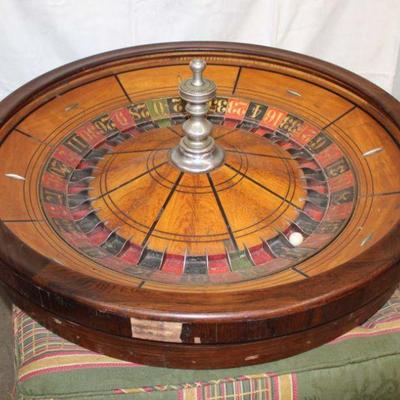 327: Antique rosewood Roulette wheel with ball in as found condition approx. 32" diameter x 8" h