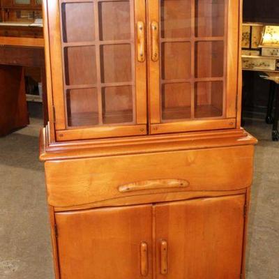 166: Vintage solid maple 1 drawer 2 door china cabinet in the manner of Heywood Wakefield approx. 32