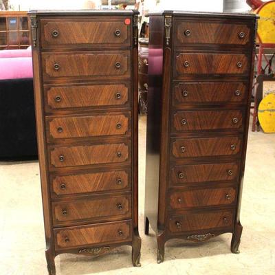 103: Pair of semi antique rosewood and Honduras mahogany 8 drawer lingerie chests with applied bronze by Hathaway Furniture approx. 16