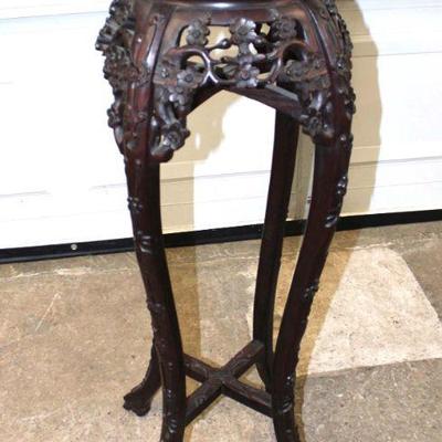 155: Antique Asian carved hardwood marble top stand approx. 15
