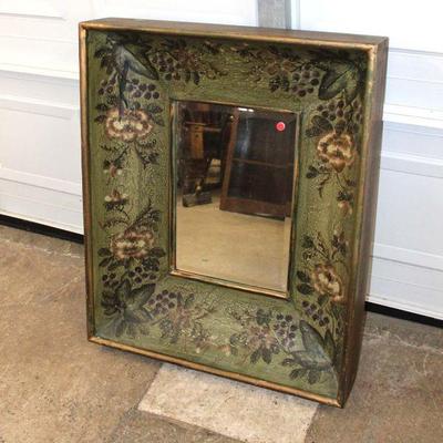 217: Italian decorated deep frame bevel glass mirror approx. 28" w x 6" d x 34" h