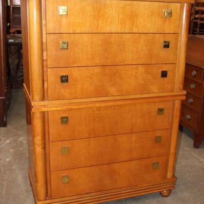 258: Hickory White modern design maple and cherry 6 drawer high chest in the Carmel finish approx. 40" w x 19" d x 59" h