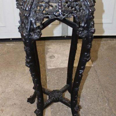 158: Antique Asian carved hardwood marble top stand approx. 18