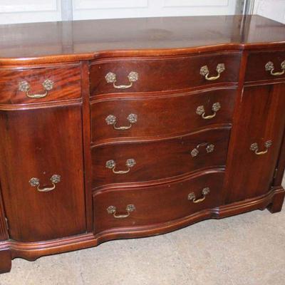 243: Vintage Georgetown Galleries solid mahogany 6 drawer 2 door buffet, top has surface wear approx. 54" w x 20" d x 35" h
