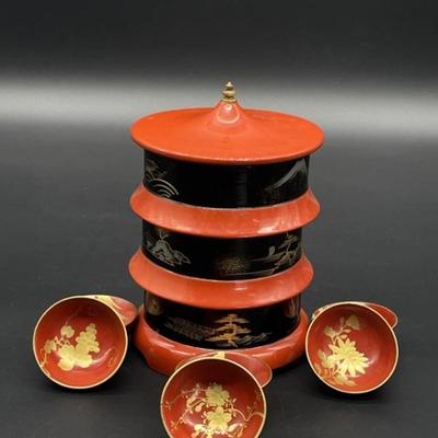 (10) Vtg. Japanese Lacquerware Stacking Bento Box