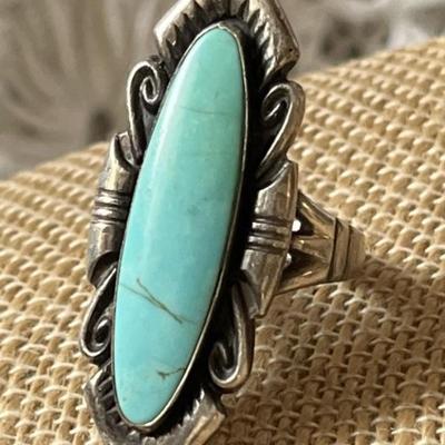 Vtg Sterling Silver & Turquoise Southwest Ring 