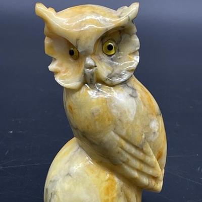 Carved Marble Owl Figurine is 4in Tall