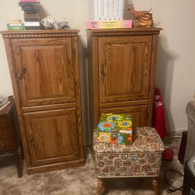 Two cabinets 
Sewing stool 