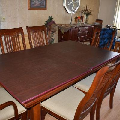 Dining table, 6 chairs, pads, 2 leaves