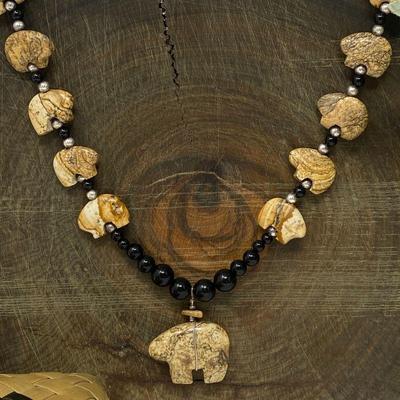  Fetish Bear & Onyx Stone Necklace 