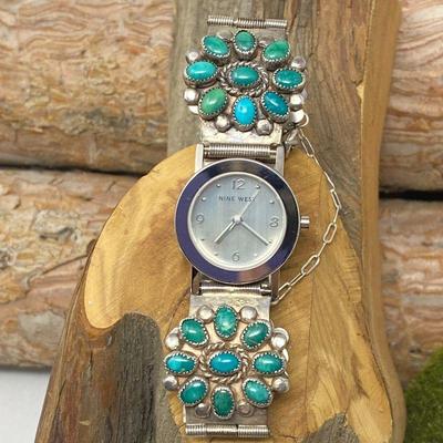  Vintage Navajo Turquoise Cluster Watch Band Stamped PJB