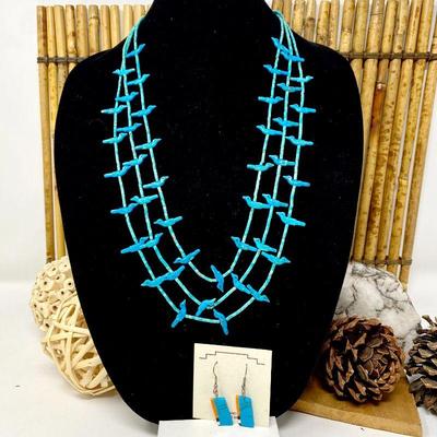  Fetish Necklace w/ Turquoise Birds & Mosaic Earring