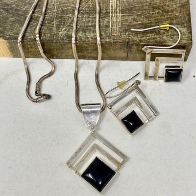 Sterling & Necklace Earrings & Pendant w/ Onyx 
