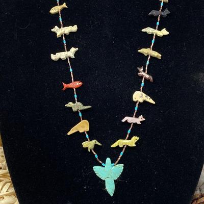 Various Stone Fetish Necklace with Carved Animal