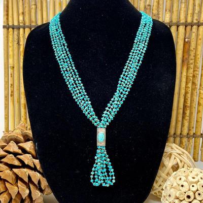  Sterling & Turquoise 5 Strand Necklace