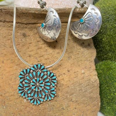 Zuni Petit Point Pendant/Brooch & Blossom Earings