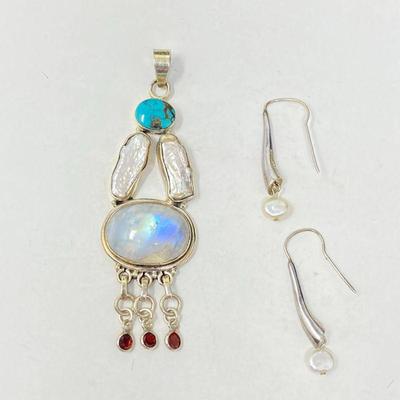 Moonstone, Turquoise, Mother of Pearl & Garnet- Native American