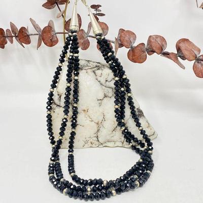 Black Faceted Crystal Beaded Necklace