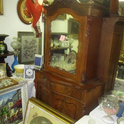 Rococo Victorian Mirrored Door Cabinet